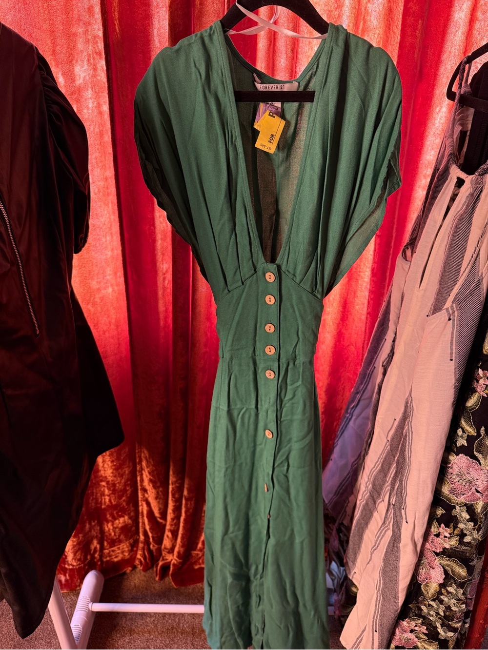 Forever 21 Emerald Green Button-Front Maxi Dress